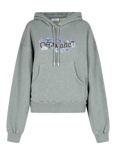 Off-white Flower Grey Cotton Sweatshirt In Gris