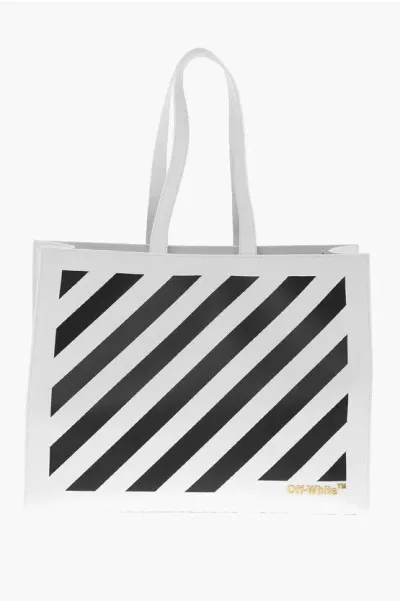 Off-white Leather Diag Hybrid Tote Bag With Removable Shoulder Strap In Multi