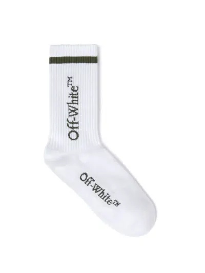 Off-white Line Mid Bookish Calf Socks In 白色