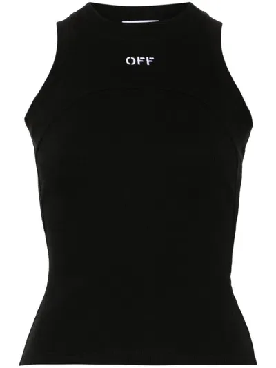 Off-white Logo-embroidered Ribbed Tank Top In 黑色