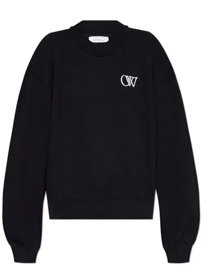 Off-white Logo-embroidered Cotton Sweatshirt In Black