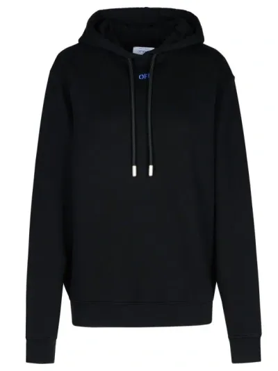 Off-white Cotton Sweatshirt Hood Ribbed Embroidered In Black