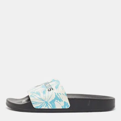 Pre-owned Off-white Two Town Leather Flat Slides Size 39 In Blue