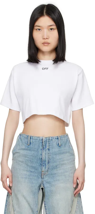 Off-white White Off Stamp Rib Cropped T-shirt In White Black