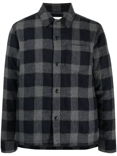 Officine Generale Gingham-check Virgin-wool Jacket In Blue