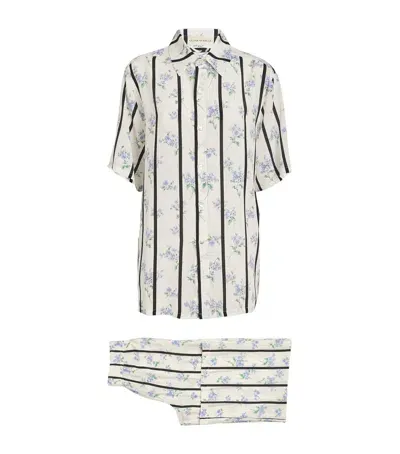 Olivia Von Halle Silk Alabama Hypnos Striped Pyjama Set In White