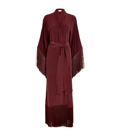 Olivia Von Halle Silk Amina Fringed Robe In Red