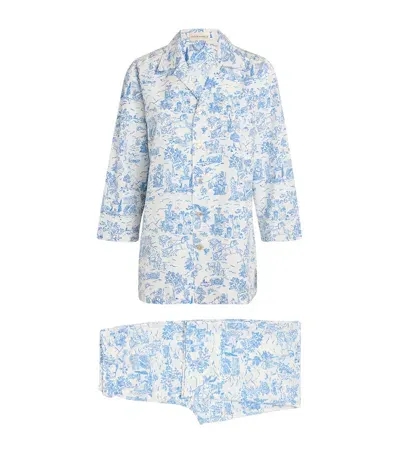 Olivia Von Halle Silk-cotton Casablanca Eros Pyjama Set In Blue