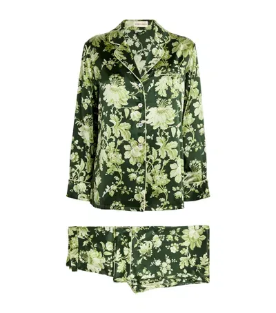 Olivia Von Halle Silk Lila Ares Floral Pyjama Set In Green