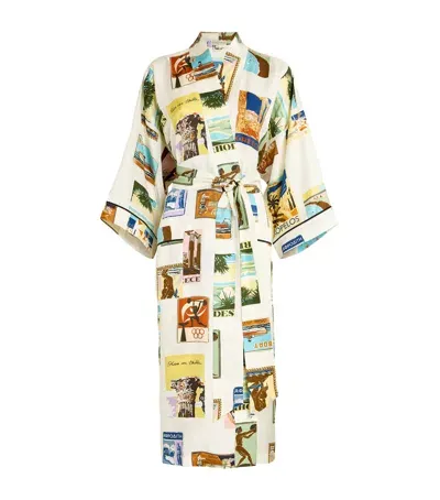 Olivia Von Halle Silk Sabine Postcard Robe In Multi