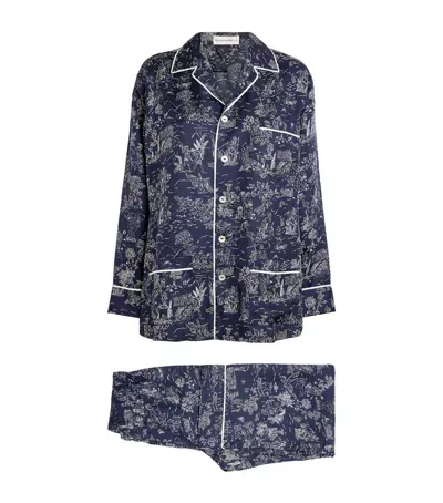 Olivia Von Halle Silk Yves Erebus Pyjama Set In Navy