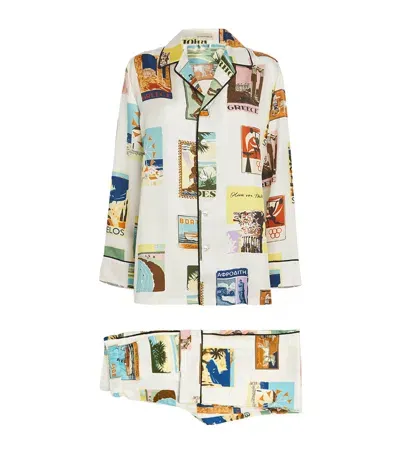 Olivia Von Halle Silk Yves Postcard Pyjama Set In Multi