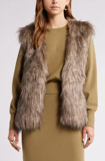 Open Edit Faux Fur Vest In Grey Chia