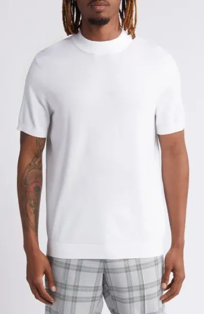 Open Edit Mock Neck Short Sleeve Sweater In White