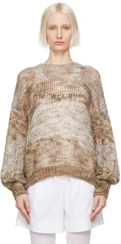 Open Yy Tan Shimmer Sweater In Beige