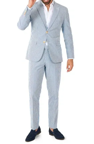 Opposuits Daily Slim Fit Stripe Stretch Cotton Seersucker Suit In Blue