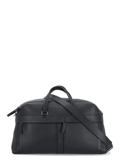 Orciani Micron Pebbled Leather Duffel Bag In Black