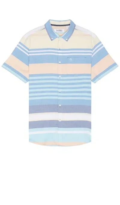 Original Penguin Multi Stripe Short Sleeve Shirt In Blue