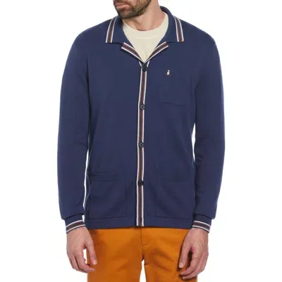 Original Penguin Tipped Collar Cardigan In Blue