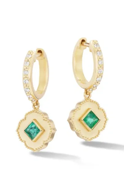 Orly Marcel Lotus Emerald & Diamond Huggie Hoop Earrings In Green