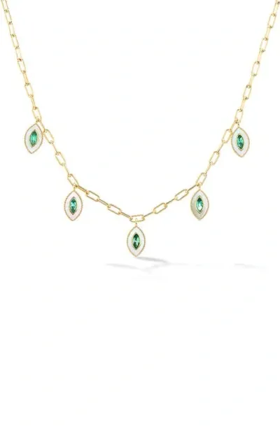 Orly Marcel Marquise Eyes Emerald & Mother-of-pearl Frontal Necklace In Green