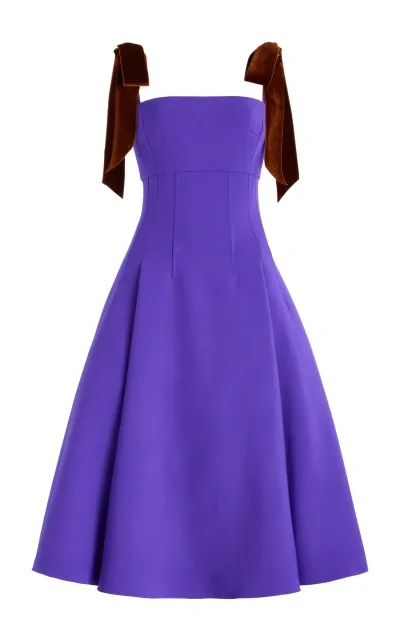 Oscar De La Renta Bow-detailed Stretch-wool Midi Dress In Purple