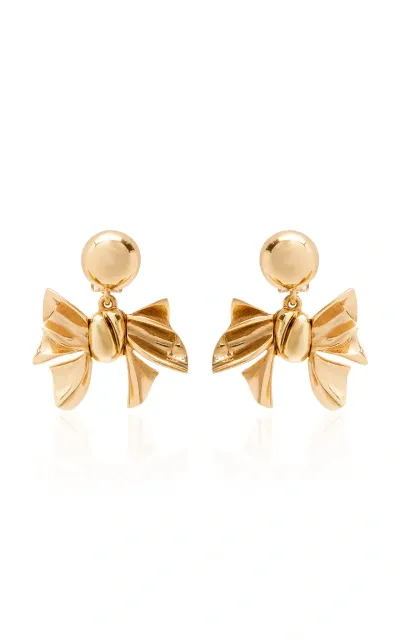 Oscar De La Renta Bow Drop Clip-on Earrings In Gold