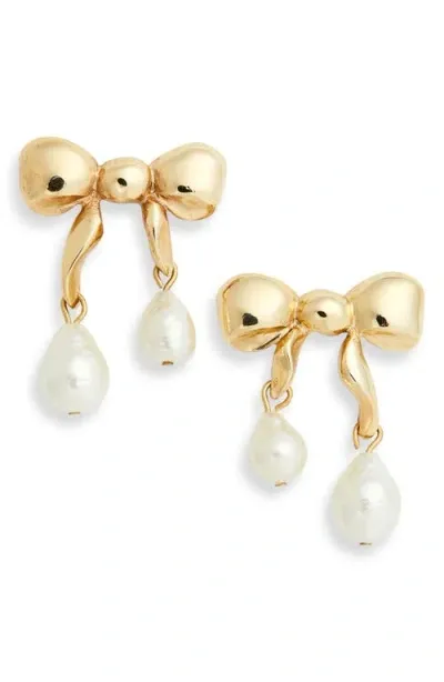 Oscar De La Renta Bow Drop Earrings In Gold