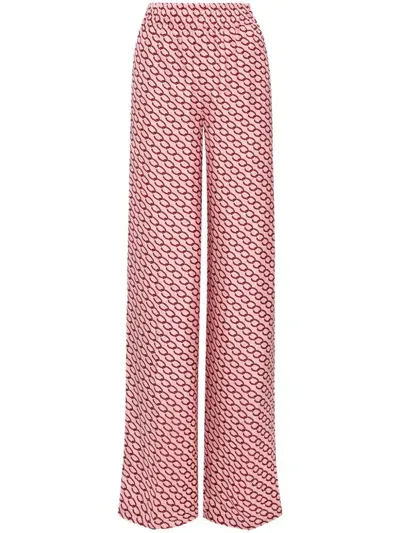 Oscar De La Renta Chain-link-jacquard Silk Pants In Pink