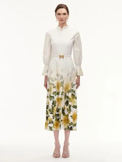 Oscar De La Renta Chrysanthemum Fade Cotton Poplin Dress In Yellow/white