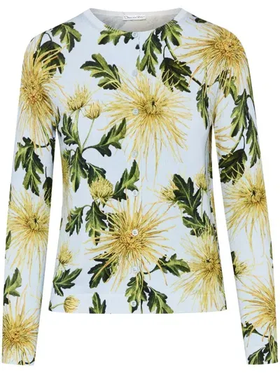 Oscar De La Renta Chrysanthemum-print Cardigan In Yellow/light Blue