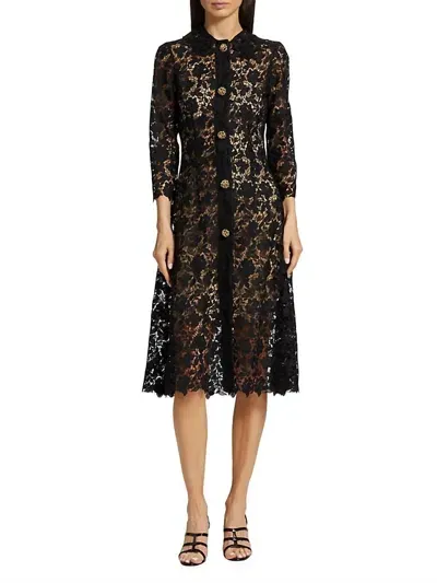 Oscar De La Renta Sequinned Guipure-lace Shirtdress In Black