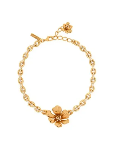 Oscar De La Renta Flower-charm Crystal-embellished Necklace In Gold