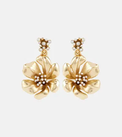 Oscar De La Renta Flower Embellished Drop Earrings In Gold