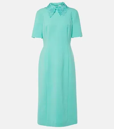 Oscar De La Renta Lace-trimmed Wool-blend Midi Dress In Green