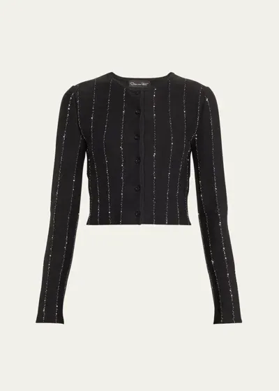 Oscar De La Renta Long-sleeve Sequined Cardigan In Black