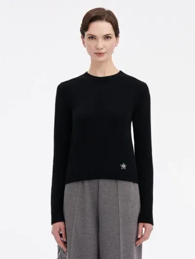 Oscar De La Renta O Flower Cashmere Pullover In Black