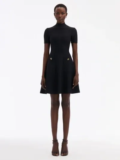 Oscar De La Renta O Flower Knit Mini Dress In Charcoal