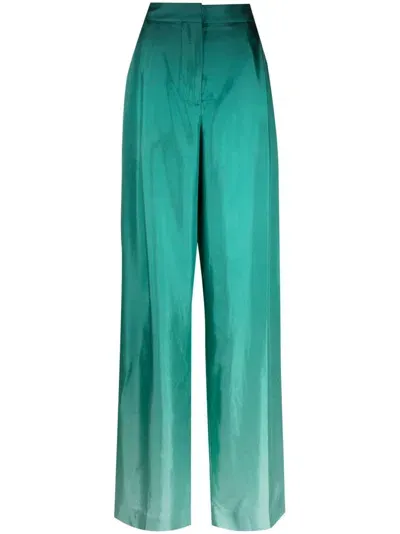 Oscar De La Renta Ombré-effect Silk Palazzo Trousers In Green