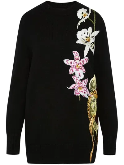 Oscar De La Renta Orchid Crochet-knitt Jumper In Black