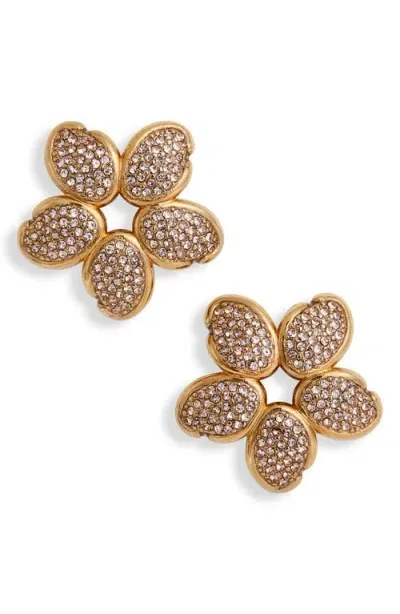 Oscar De La Renta Pavé Crystal Flower Drop Earrings In Gold