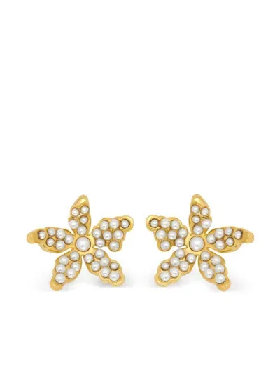 Oscar De La Renta Pavé Pearl Flower Earrings In Gold