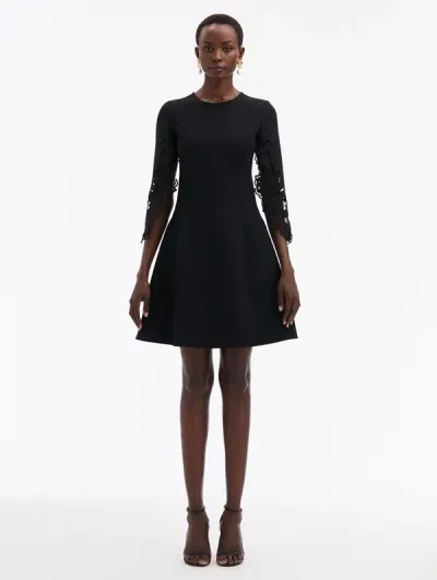 Oscar De La Renta Peony Cutout Sleeve Dress In Black