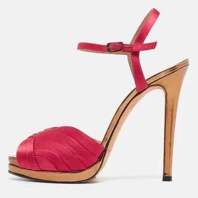 Pre-owned Oscar De La Renta Pink Satin Ankle Strap Sandals Size 39