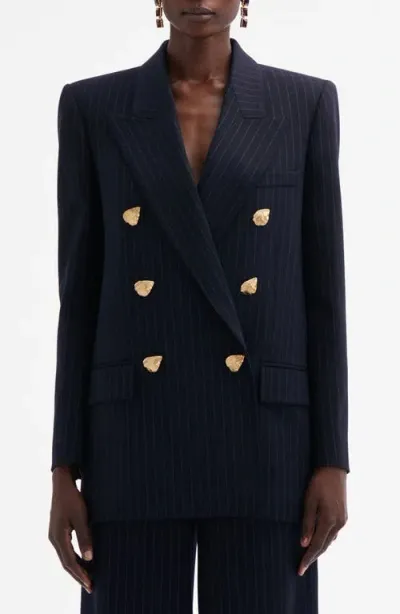 Oscar De La Renta Double-breasted Pinstripe Blazer In Blue