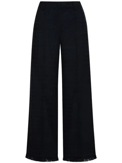 Oscar De La Renta Pressed-crease Tweed Trousers In Blue