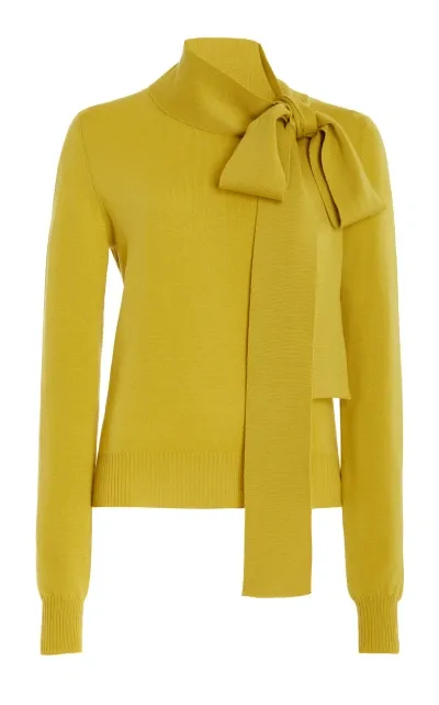 Oscar De La Renta Scarf-detailed Virgin-wool Sweater In Yellow