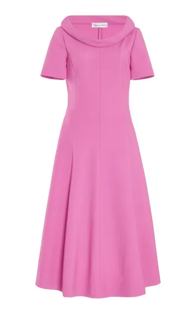 Oscar De La Renta Sleeveless Funnel Neck Stretch Wool Dress With Self Belt In Pink