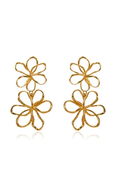 Oscar De La Renta Threaded Flowers Drop Earrings In Gold