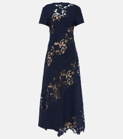 Oscar De La Renta Wool-blend Lace Midi Dress In Blue